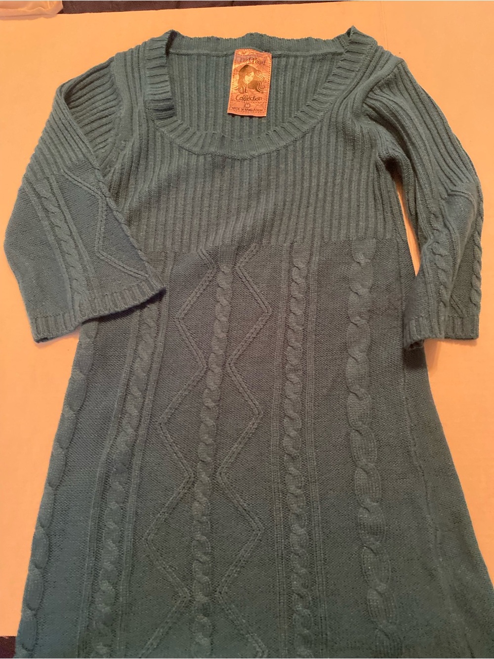 Cable Knit Scoop Neck Women’s Sweater Dress - Teal